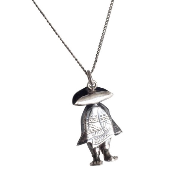 Vintage Jewelry - Sterling Silver vintage sombrero poncho man pendant necklace